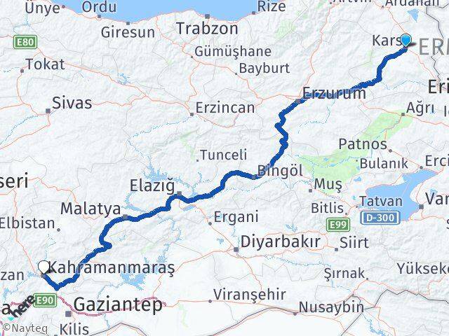 Kars Dulkadiroğlu Kahramanmaraş Arası Kaç Km - Yol Haritası