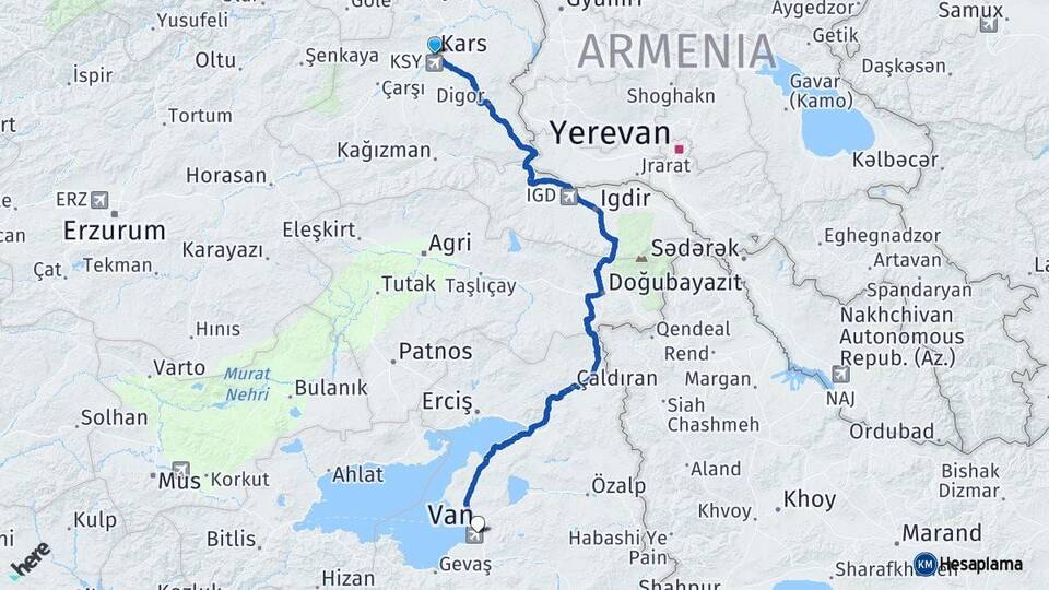 Kars Edremit Van Arası Kaç Km - Yol Haritası