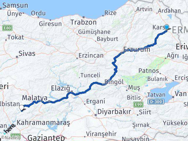 Kars Ekinözü Kahramanmaraş Arası Kaç Km - Yol Haritası