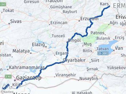Kars Elbeyli Kilis Arası Kaç Km - Yol Haritası