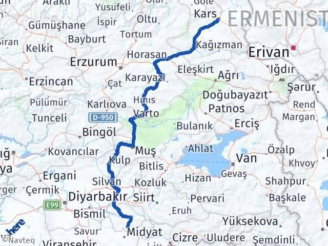 Kars Gercüş Batman Arası Kaç Km - Yol Haritası