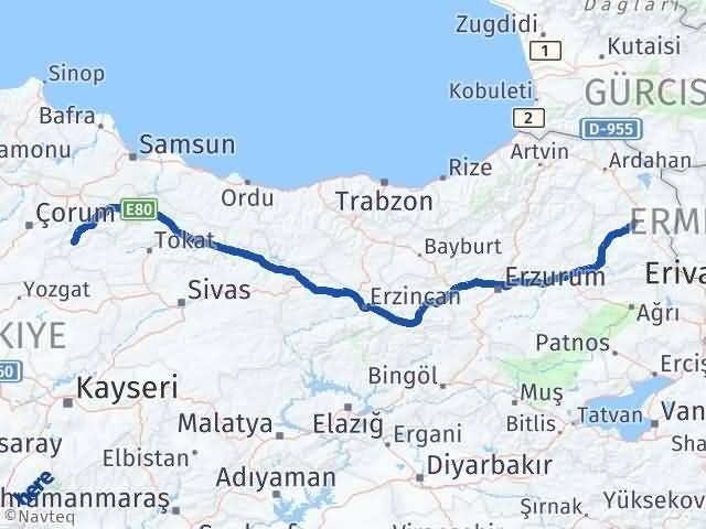 Kars Göynücek Amasya Arası Kaç Km - Yol Haritası