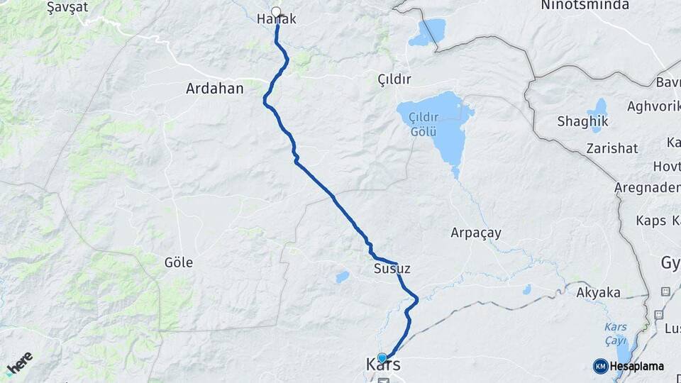 Kars Hanak Ardahan Arası Kaç Km - Yol Haritası