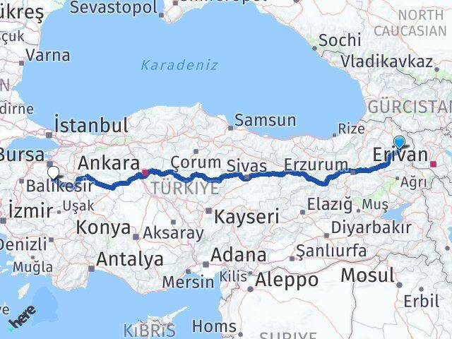 Kars Harmancık Bursa Arası Kaç Km - Yol Haritası