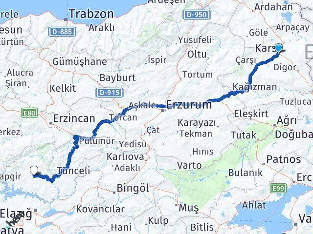 Kars Hozat Tunceli Arası Kaç Km - Yol Haritası