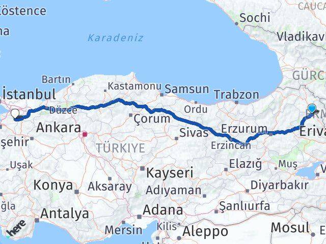 Kars İznik Bursa Arası Kaç Km - Yol Haritası