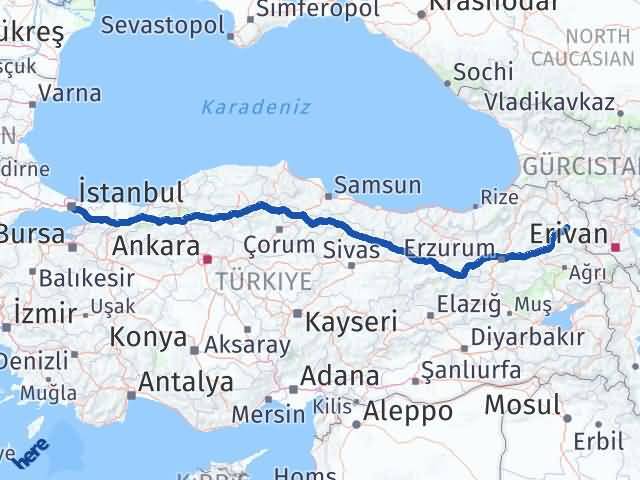 Kars Kadıköy İstanbul Arası Kaç Km - Yol Haritası