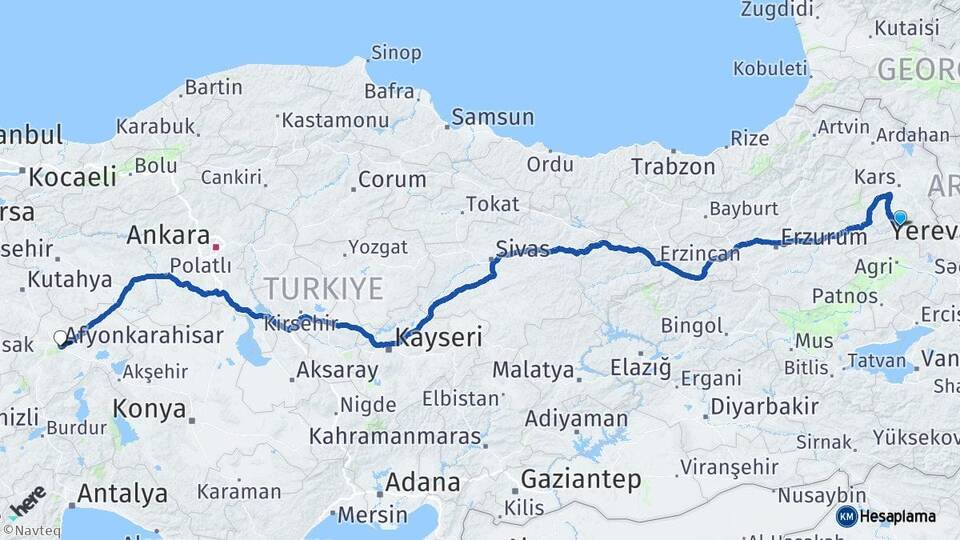 Kars Kağızman Afyonkarahisar Arası Kaç Km - Yol Haritası