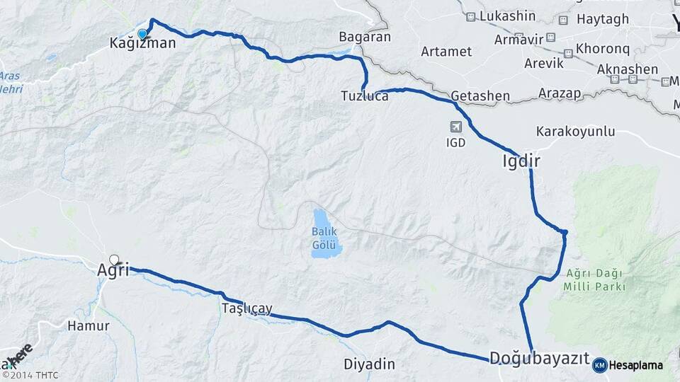 Kars Kağızman Ağrı Arası Kaç Km - Yol Haritası