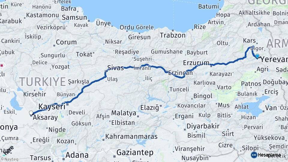 Kars Kağızman Aksaray Arası Kaç Km - Yol Haritası