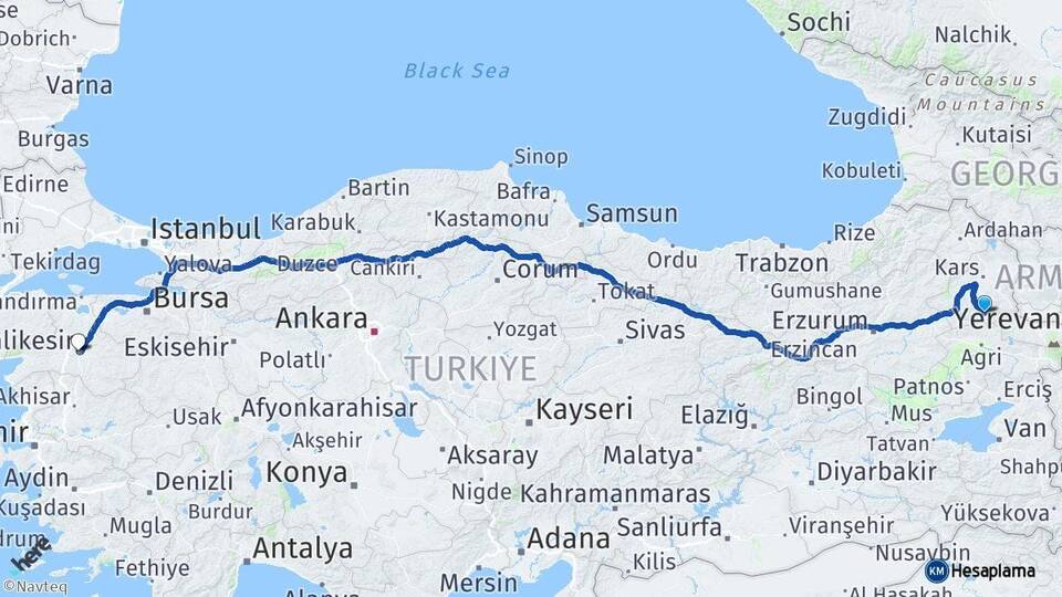 Kars Kağızman Balıkesir Arası Kaç Km - Yol Haritası