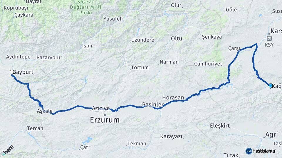 Kars Kağızman Bayburt Arası Kaç Km - Yol Haritası