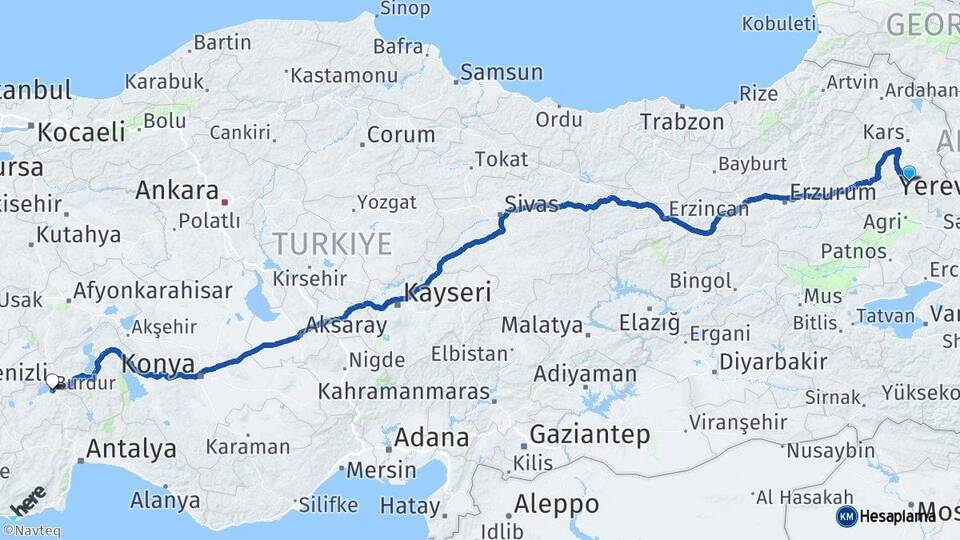 Kars Kağızman Burdur Arası Kaç Km - Yol Haritası