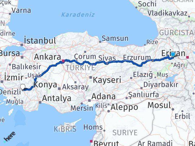 Kars Kağızman Denizli Arası Kaç Km - Yol Haritası