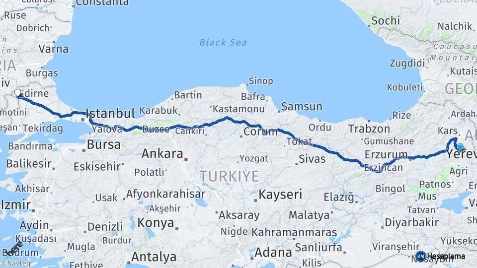 Kars Kağızman Edirne Arası Kaç Km - Yol Haritası