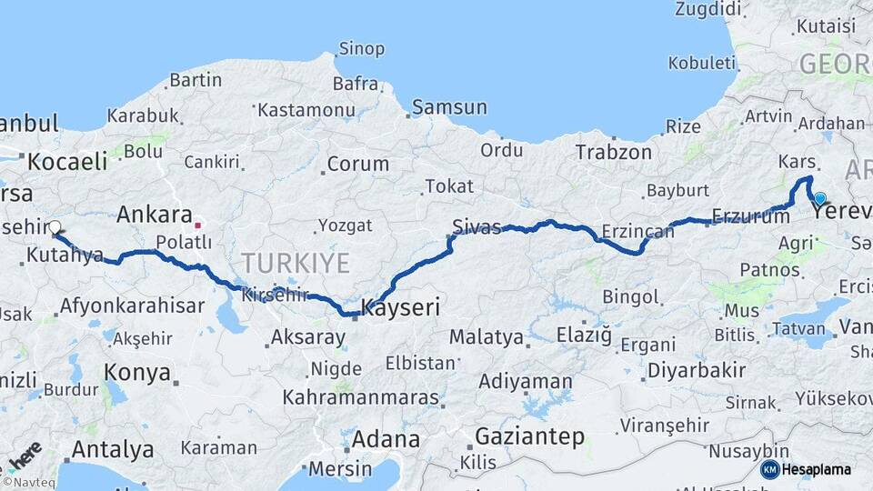 Kars Kağızman Eskişehir Arası Kaç Km - Yol Haritası