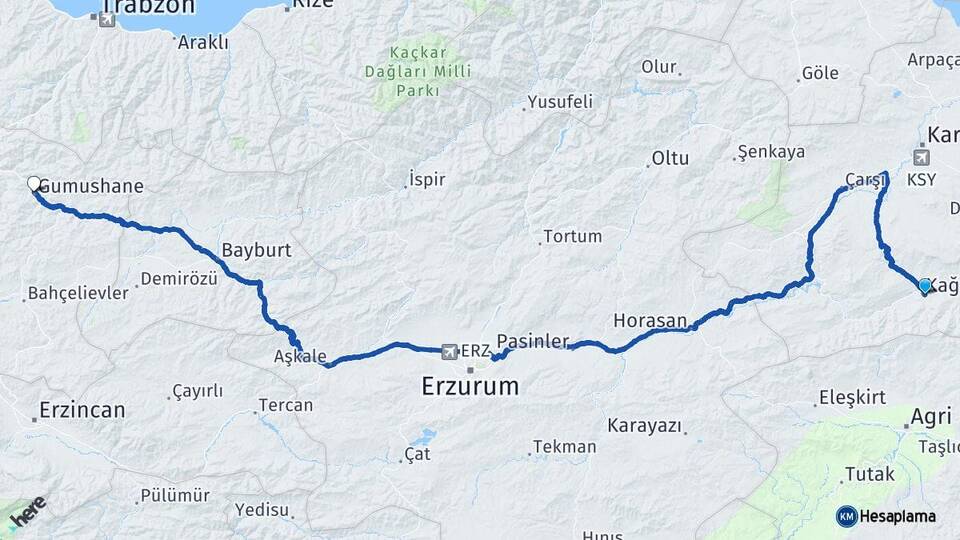Kars Kağızman Gümüşhane Arası Kaç Km - Yol Haritası