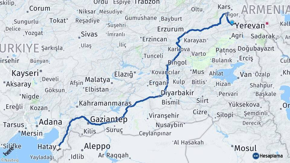 Kars Kağızman Hatay Arası Kaç Km - Yol Haritası