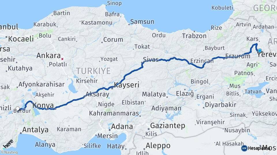 Kars Kağızman Isparta Arası Kaç Km - Yol Haritası