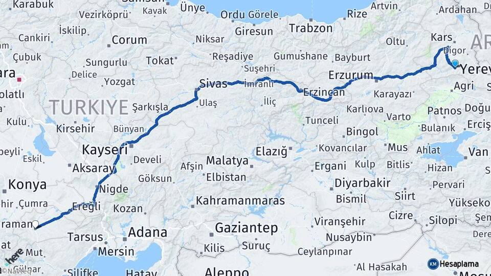 Kars Kağızman Karaman Arası Kaç Km - Yol Haritası