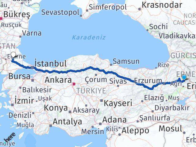 Kars Kağızman Kırklareli Arası Kaç Km - Yol Haritası