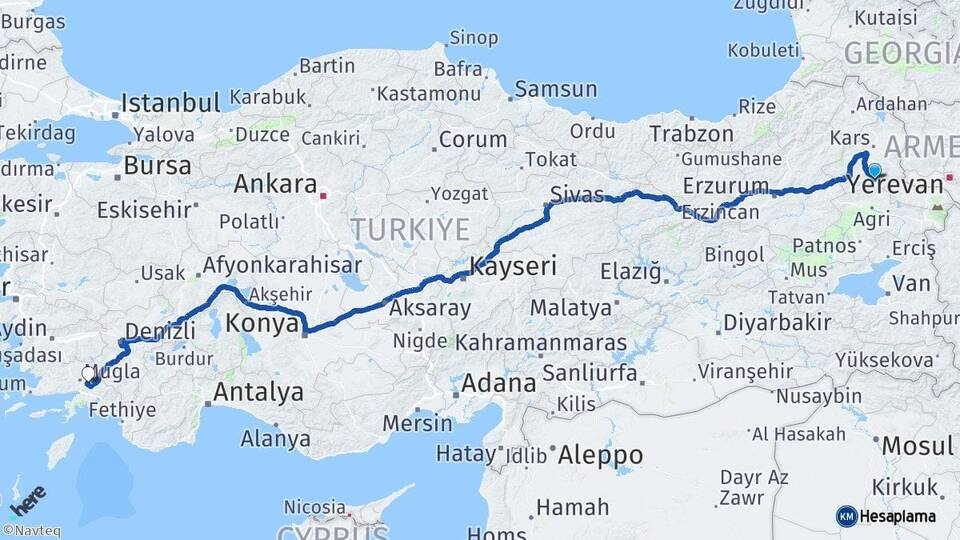 Kars Kağızman Muğla Arası Kaç Km - Yol Haritası