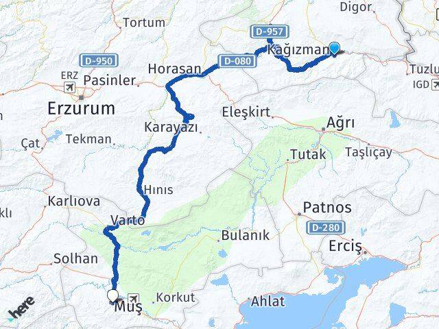 Kars Kağızman Muş Arası Kaç Km - Yol Haritası