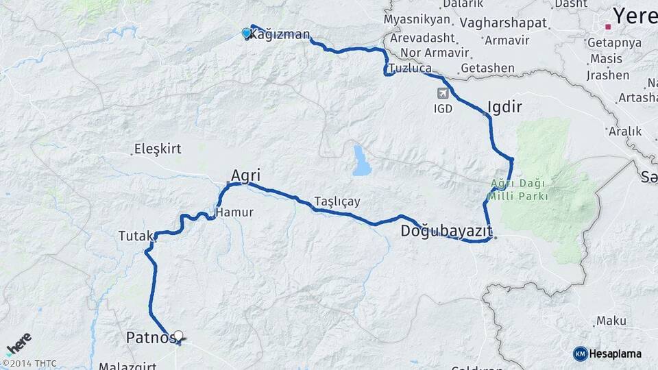 Kars Kağızman Patnos Ağrı Arası Kaç Km - Yol Haritası