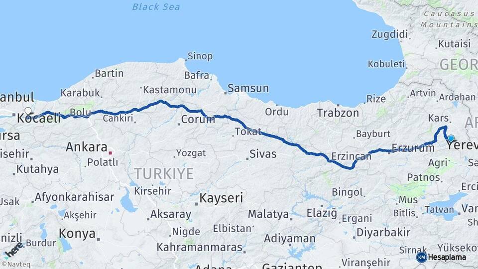 Kars Kağızman Sakarya Arası Kaç Km - Yol Haritası
