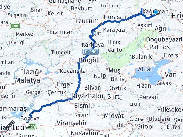 Kars Kağızman Şanlıurfa Arası Kaç Km - Yol Haritası