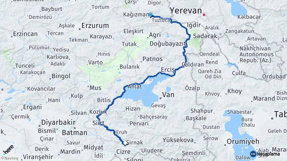 Kars Kağızman Şırnak Arası Kaç Km - Yol Haritası