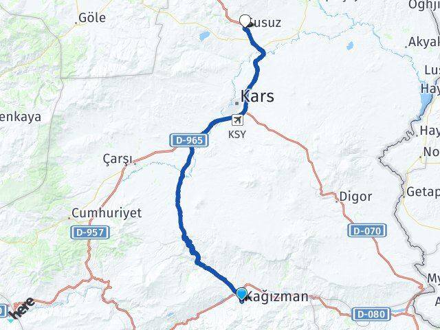 Kars Kağızman Susuz Arası Kaç Km - Yol Haritası