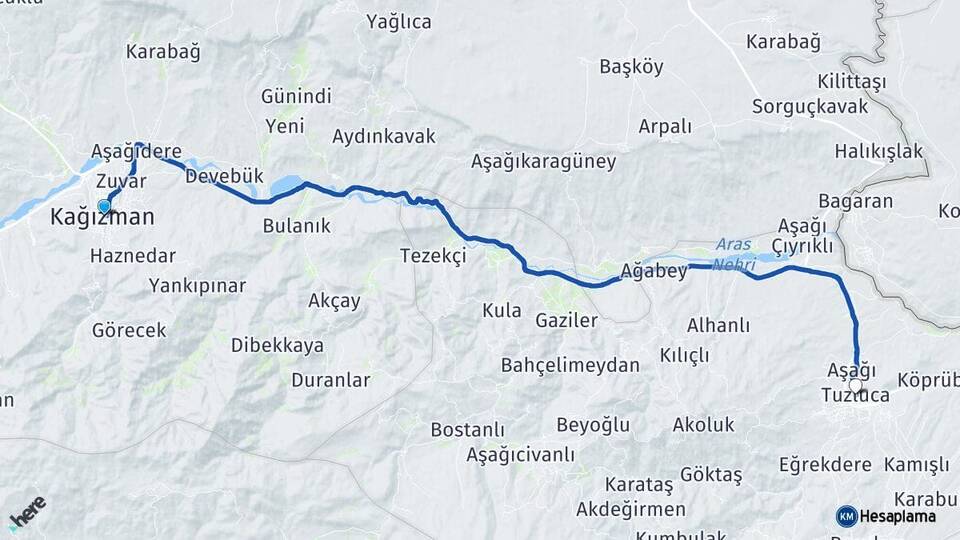Kars Kağızman Tuzluca Iğdır Arası Kaç Km - Yol Haritası
