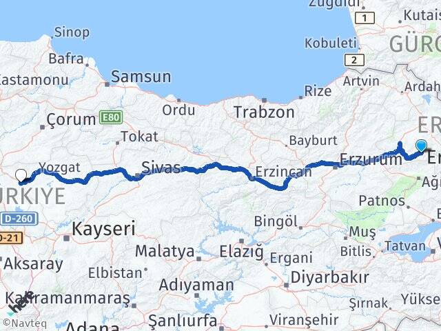 Kars Kağızman Yerköy Yozgat Arası Kaç Km - Yol Haritası