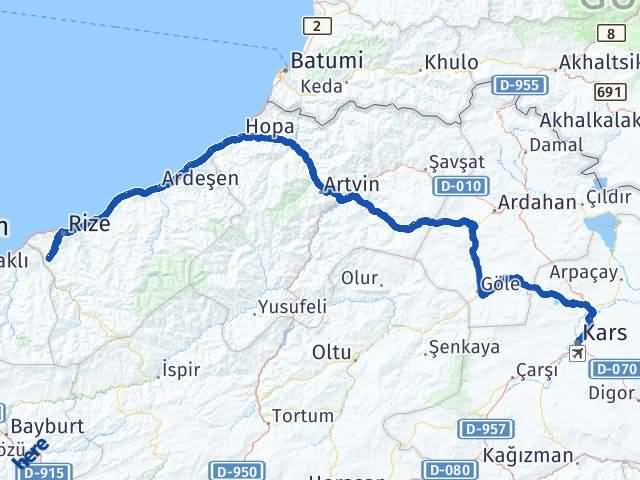 Kars Kalkandere Rize Arası Kaç Km - Yol Haritası