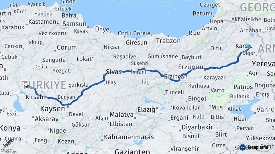 Kars Kaman Kırşehir Arası Kaç Km - Yol Haritası