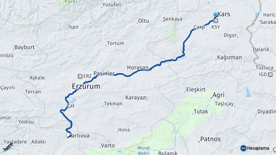 Kars Karlıova Bingöl Arası Kaç Km - Yol Haritası