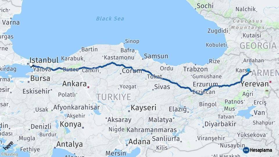 Kars Kartal İstanbul Arası Kaç Km - Yol Haritası