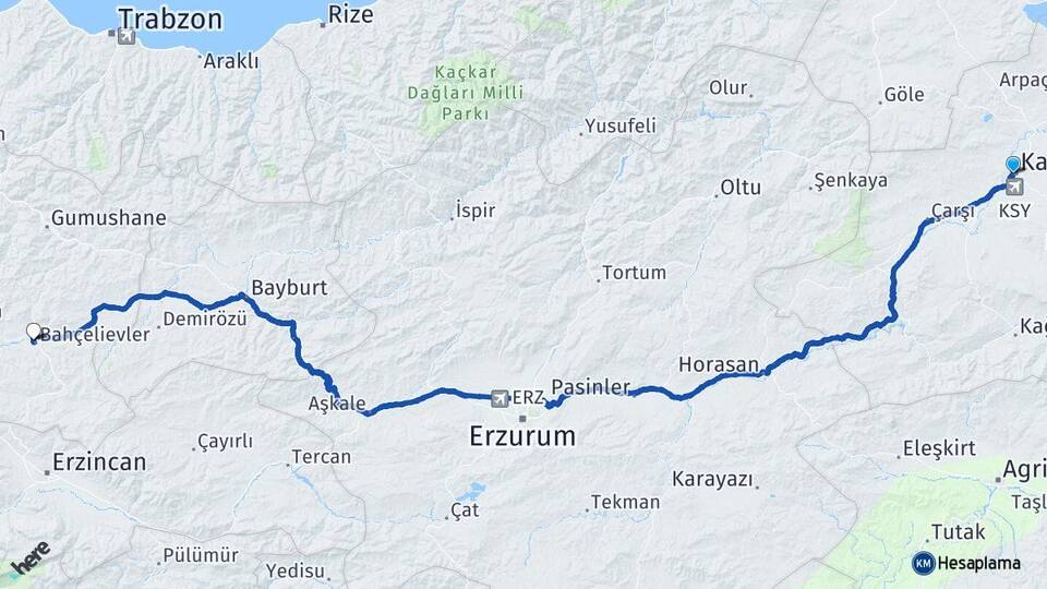 Kars Kelkit Gümüşhane Arası Kaç Km - Yol Haritası