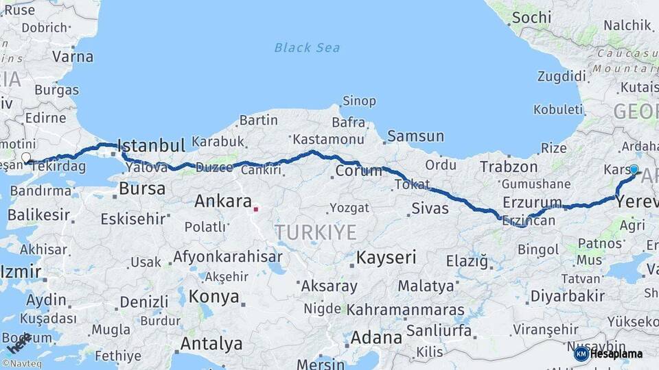 Kars Keşan Edirne Arası Kaç Km - Yol Haritası