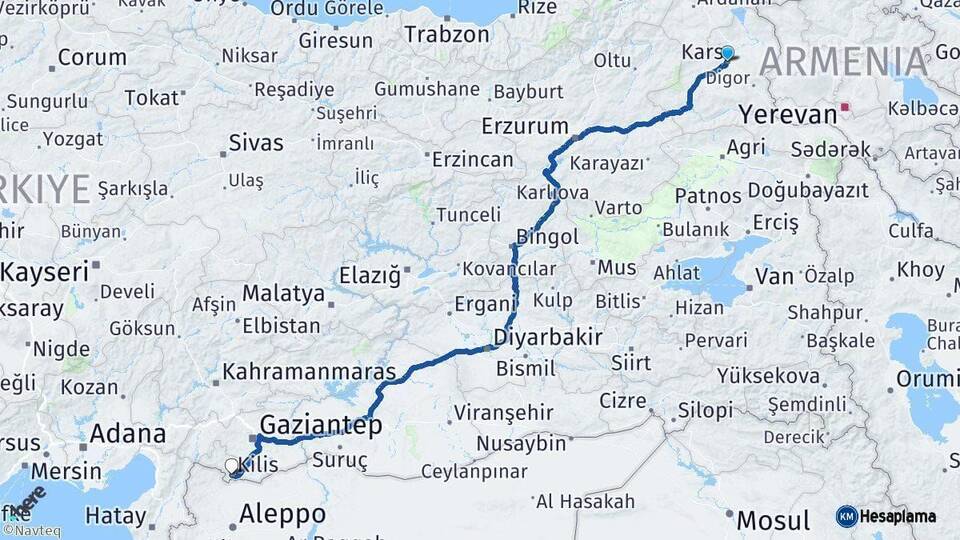 Kars Kilis Arası Kaç Km - Yol Haritası