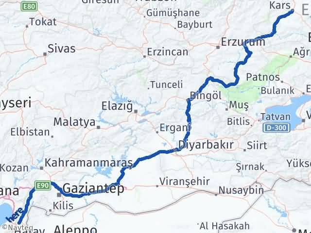 Kars Kırıkhan Hatay Arası Kaç Km - Yol Haritası
