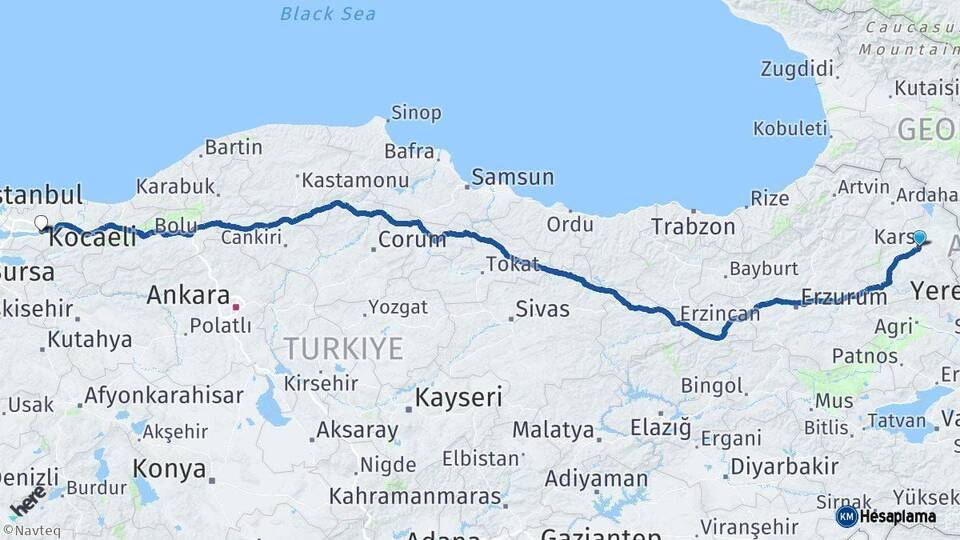 Kars Kocaeli Arası Kaç Km - Yol Haritası