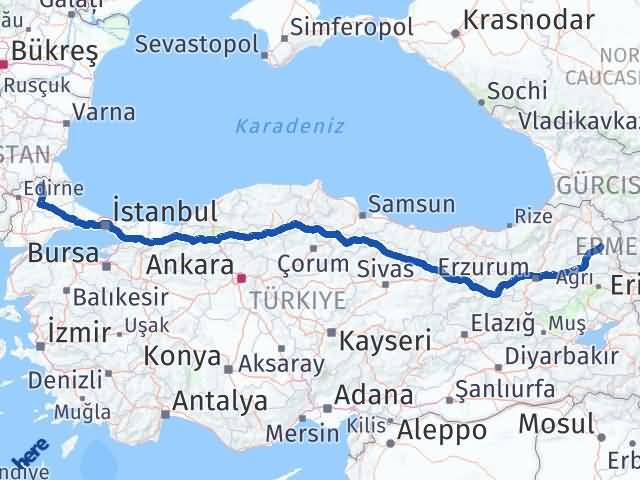 Kars Kofçaz Kırklareli Arası Kaç Km - Yol Haritası