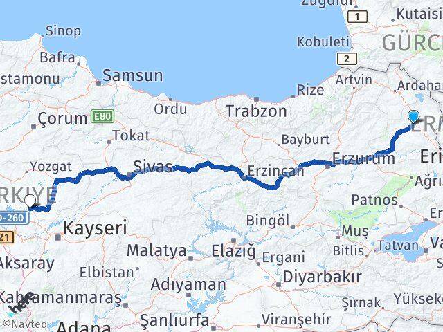 Kars Kozaklı Nevşehir Arası Kaç Km - Yol Haritası