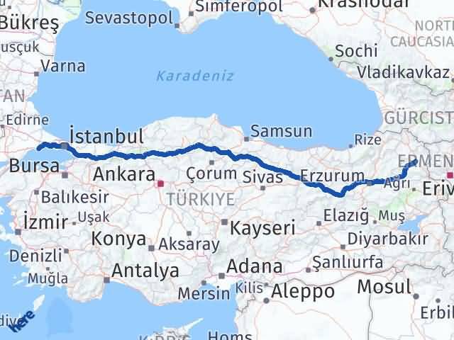 Kars Marmaraereğlisi Tekirdağ Arası Kaç Km - Yol Haritası