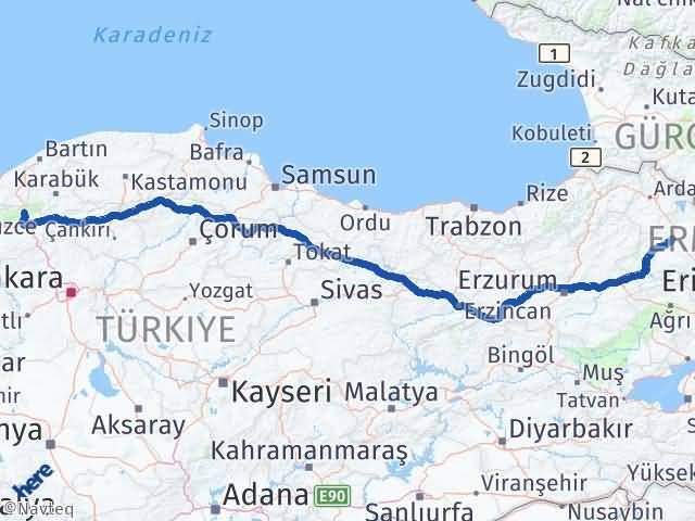 Kars Mengen Bolu Arası Kaç Km - Yol Haritası