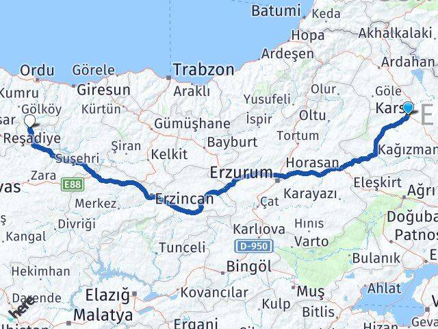 Kars Mesudiye Ordu Arası Kaç Km - Yol Haritası