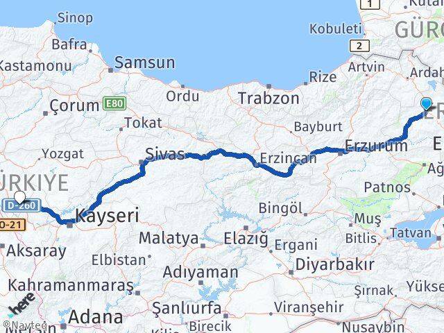 Kars Mucur Kırşehir Arası Kaç Km - Yol Haritası