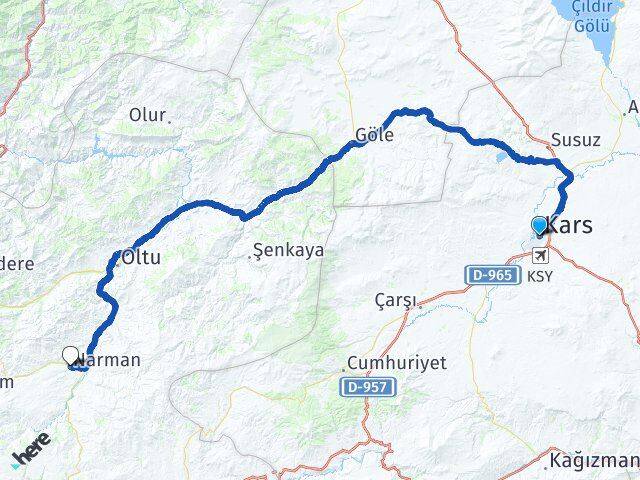 Kars Narman Erzurum Arası Kaç Km - Yol Haritası